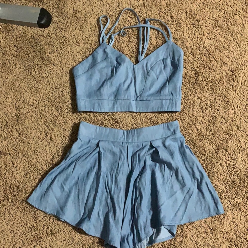 Blue tank and short two piece set